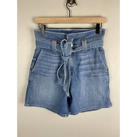 NWT 7 For All Mankind Paper Bag Waist High Rise Denim Shorts Size 26 Light Wash